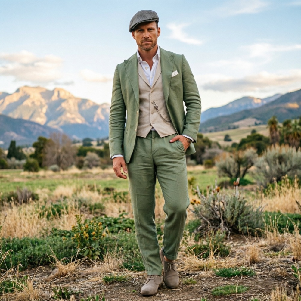Men Formal Wear Summer - Мужской костюм из льняной ткани цвета