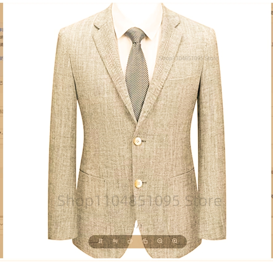 Men Formal Wear Summer - Мужской приталенный льняной пиджак бежевого/синего цвета