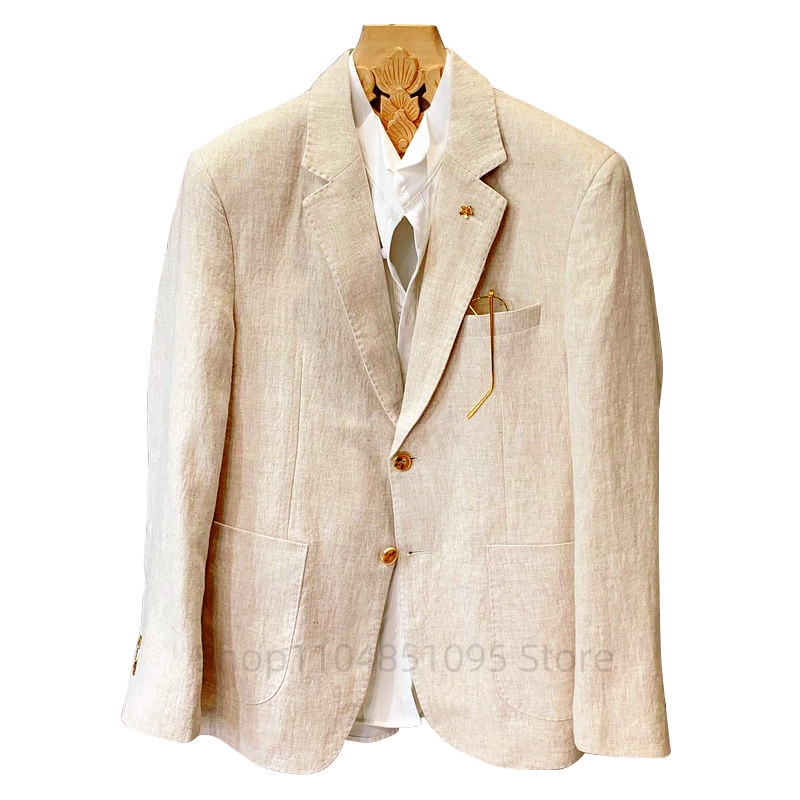 Men Formal Wear Summer - Бежевые мужские льняные пиджаки и блейзеры: