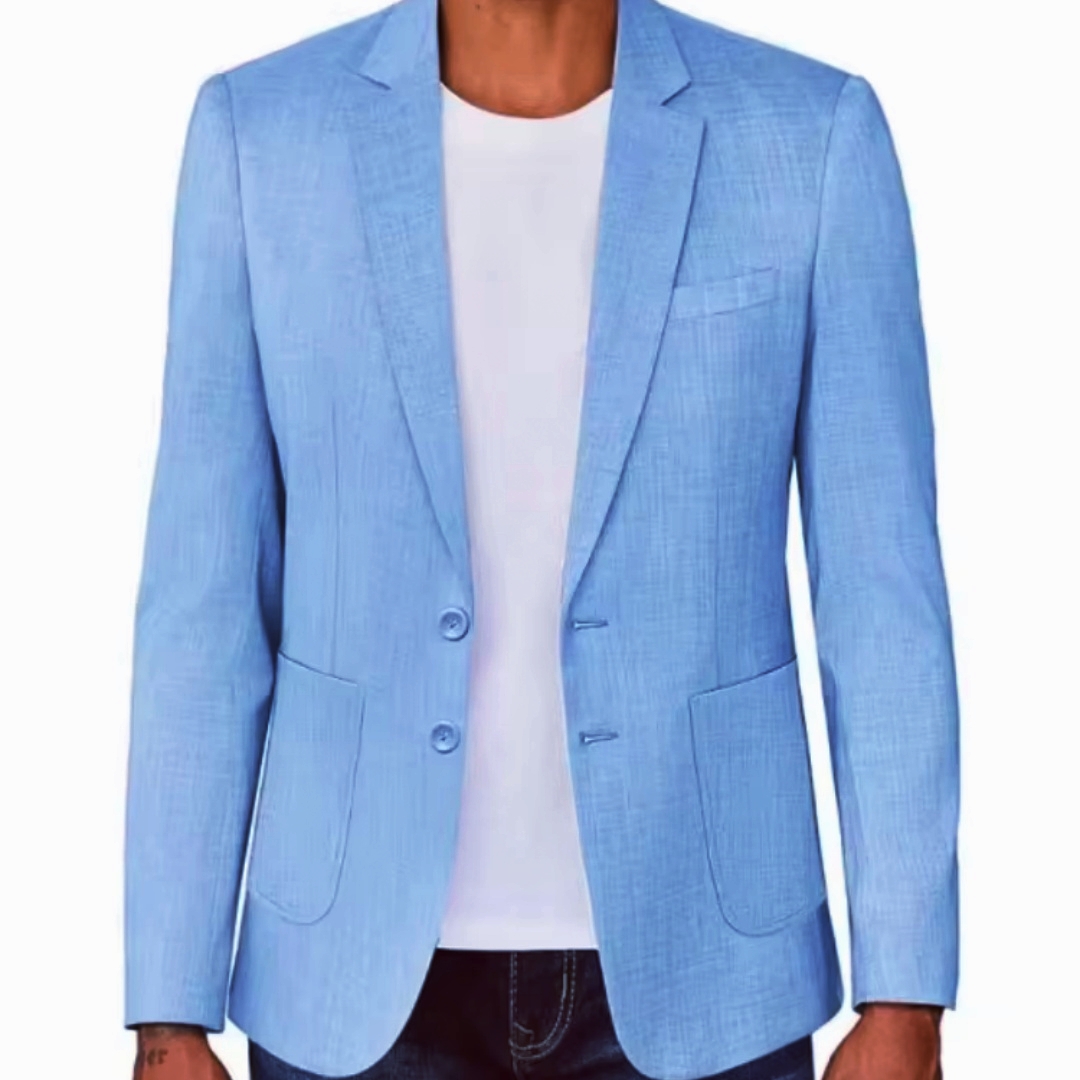 Men Formal Wear Summer - Мужской приталенный льняной пиджак бежевого/синего цвета