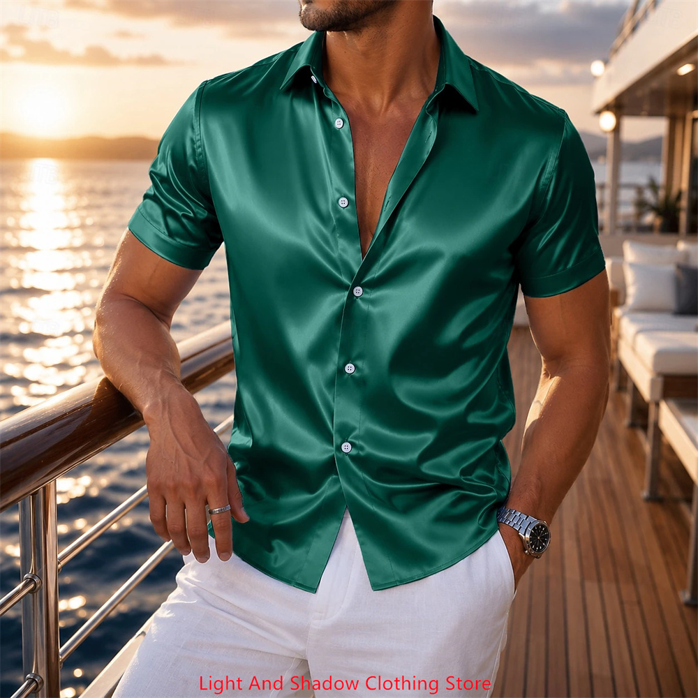 Мужская атласная рубашка с кор – обзор и цена Men Formal Wear Summer